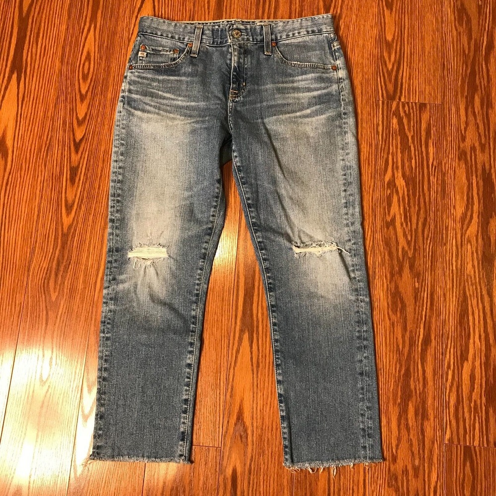 AG‎ Adriano Goldshmied Womens 27 Ex Boyfriend Slouchy Slim Crop Ripped Jeans